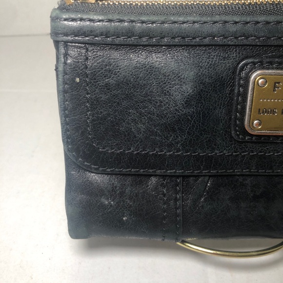 Fossil Wallet Clutch Black Long Live Vintage 1954 Emory Black Lamb Hide Bifold - Picture 3 of 15